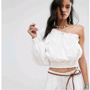 Free People One Sleeve White Annabelle Top // Size Small